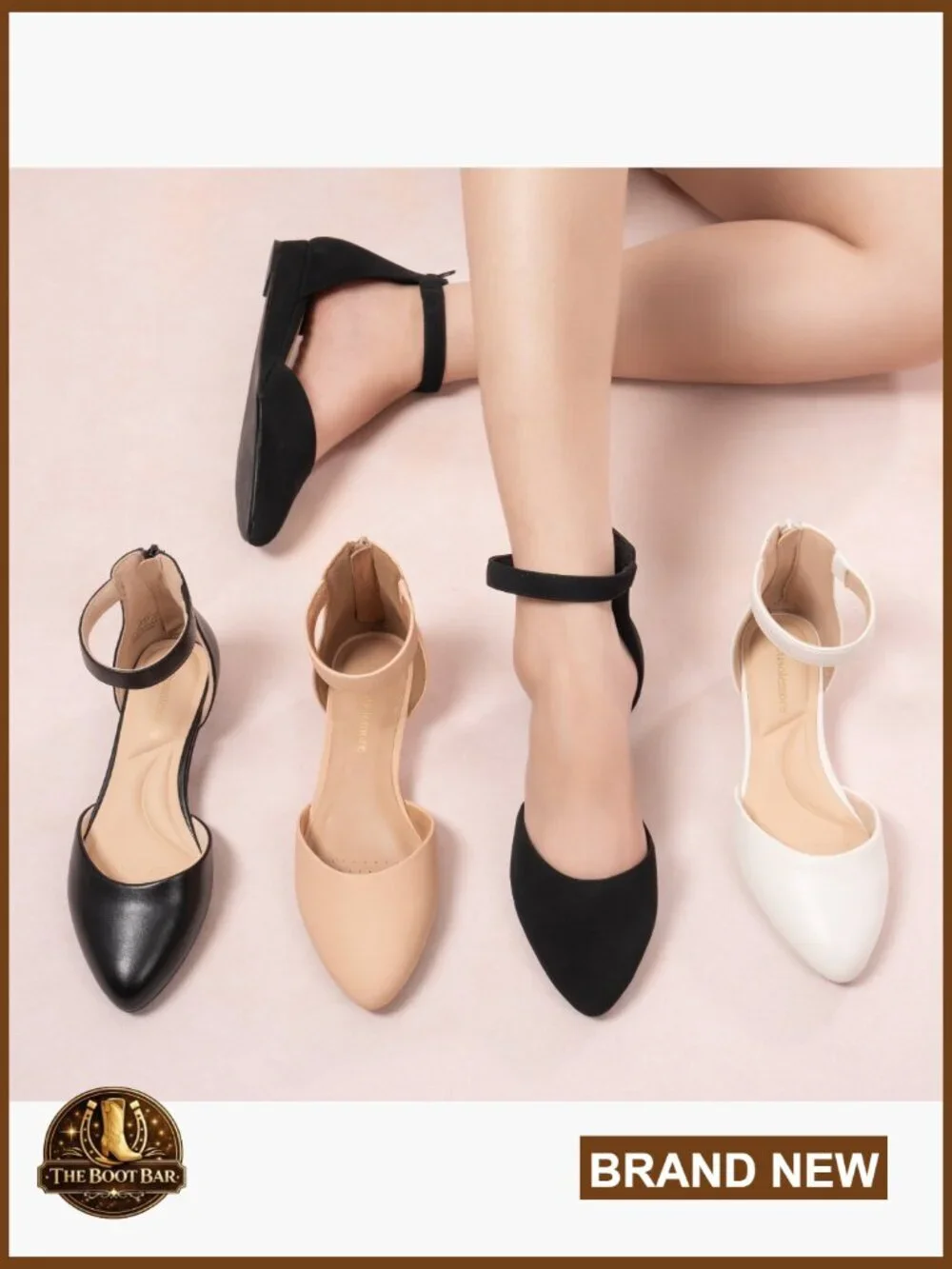 Low Wedge Heel Flats with Ankle Strap, Pointed Toe Dress Shoes for Work Wedding